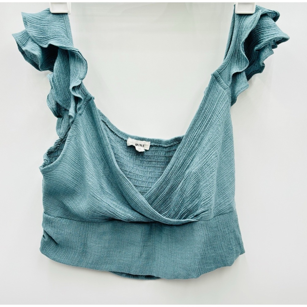 Mine Teal Ruffle Strap Crop Top M Smocked Back Boho Cottagecore Beachy Bralette - Picture 3 of 8